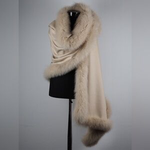 Oversized Cashmere & Fur Shawl / Cape / Stole
